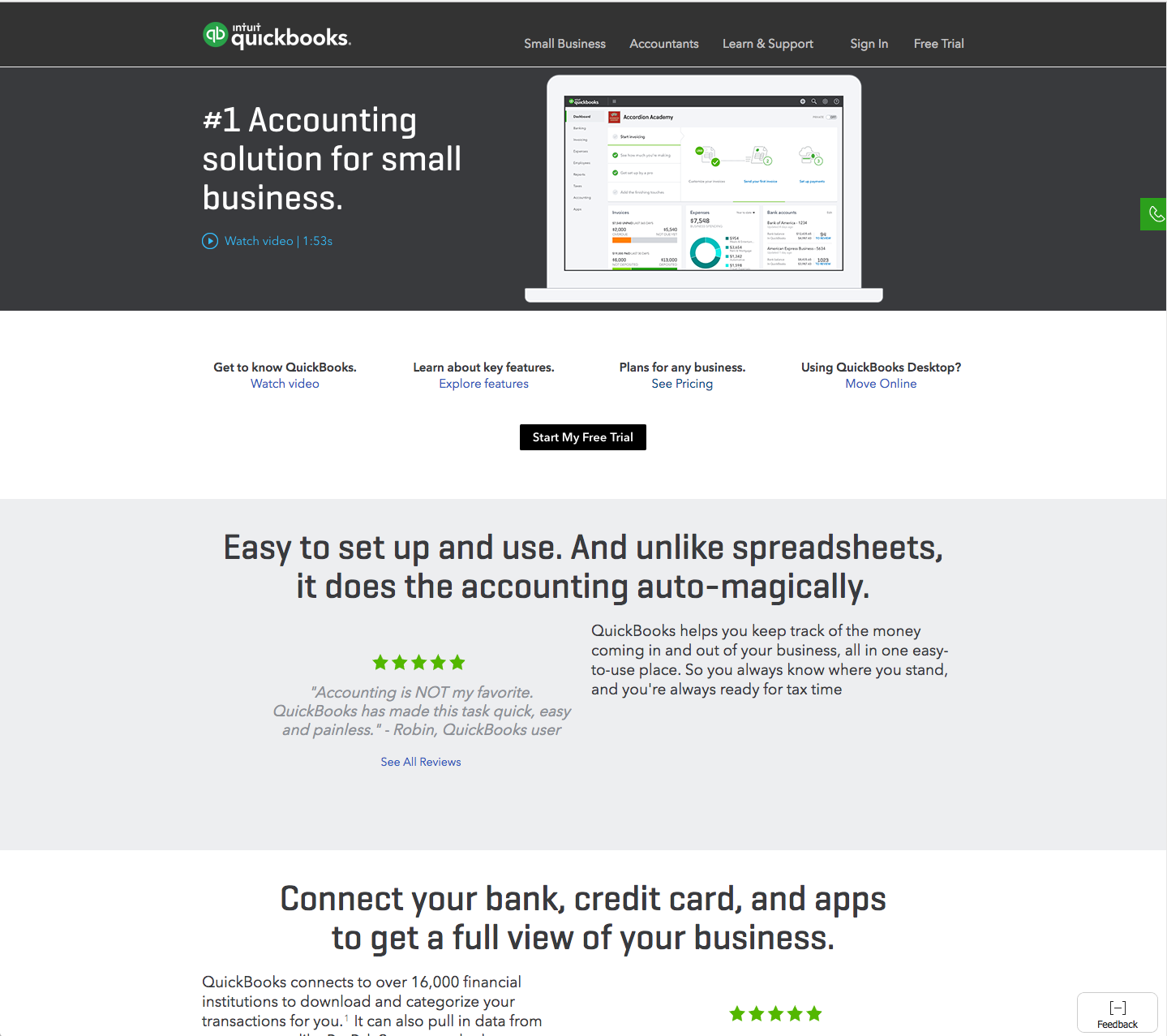 Dashboard on the accounting homepage