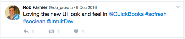 Customer tweet about the new QuickBooks look