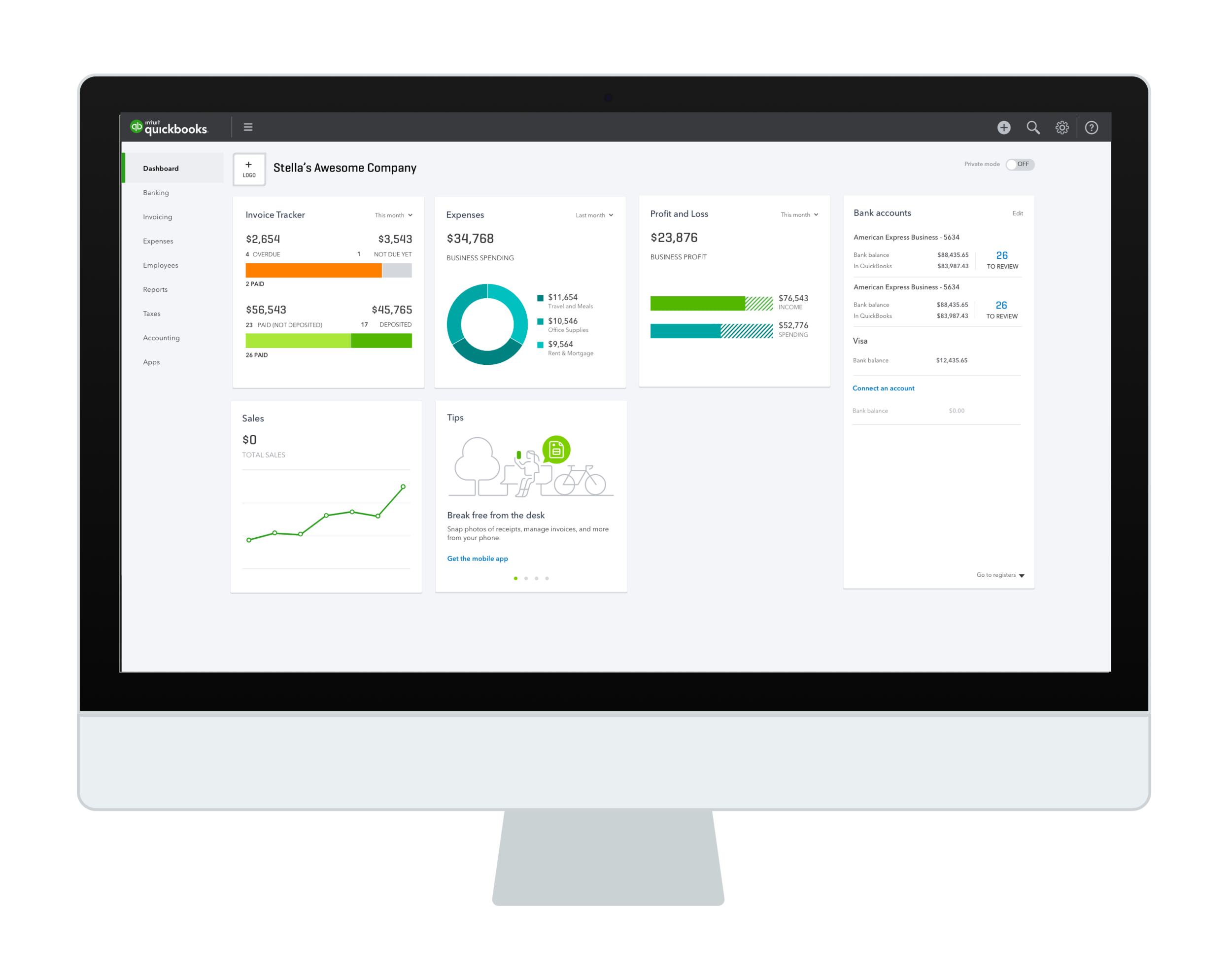Final dashboard on desktop