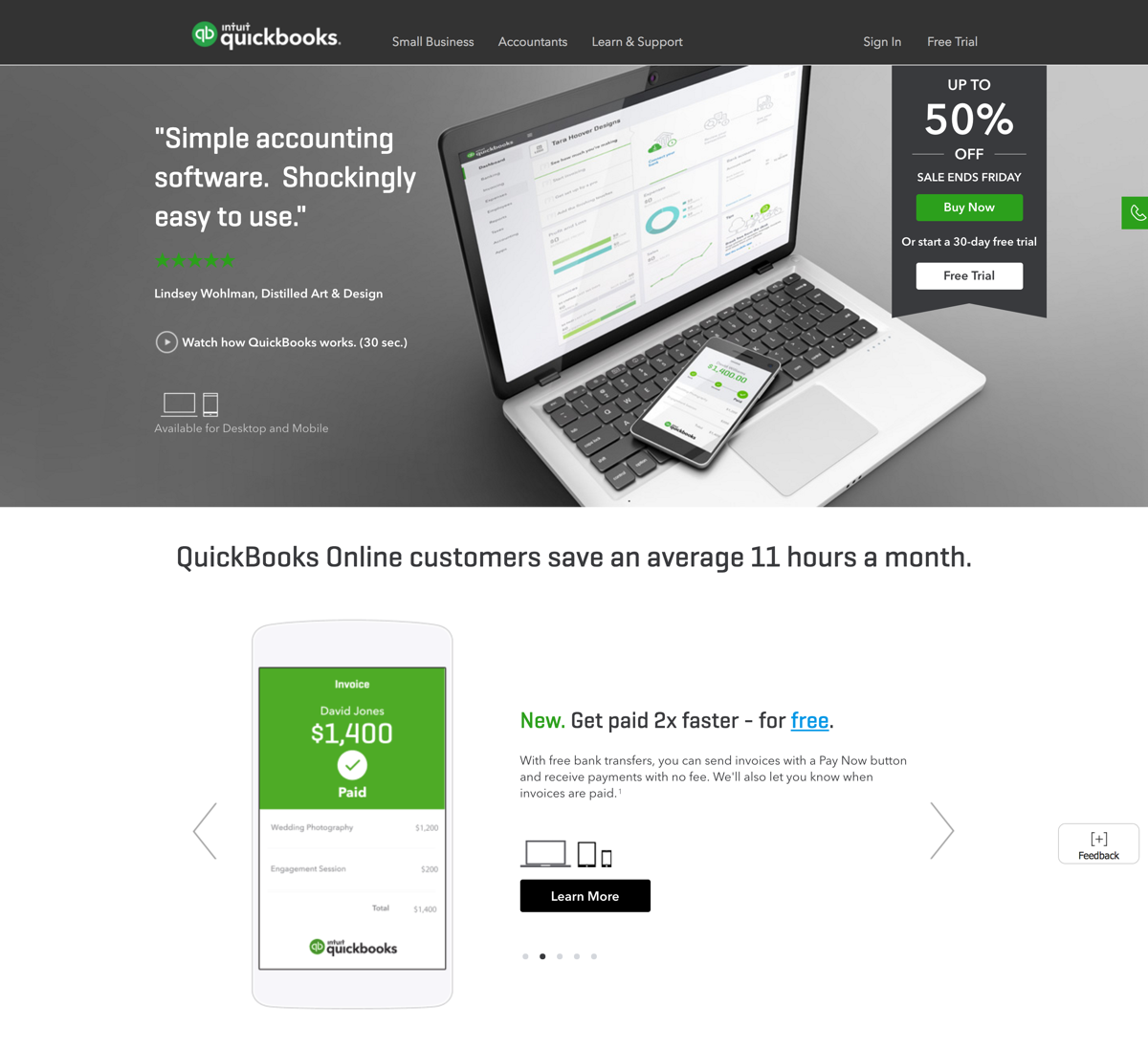 Dashboard on a marketing landing page